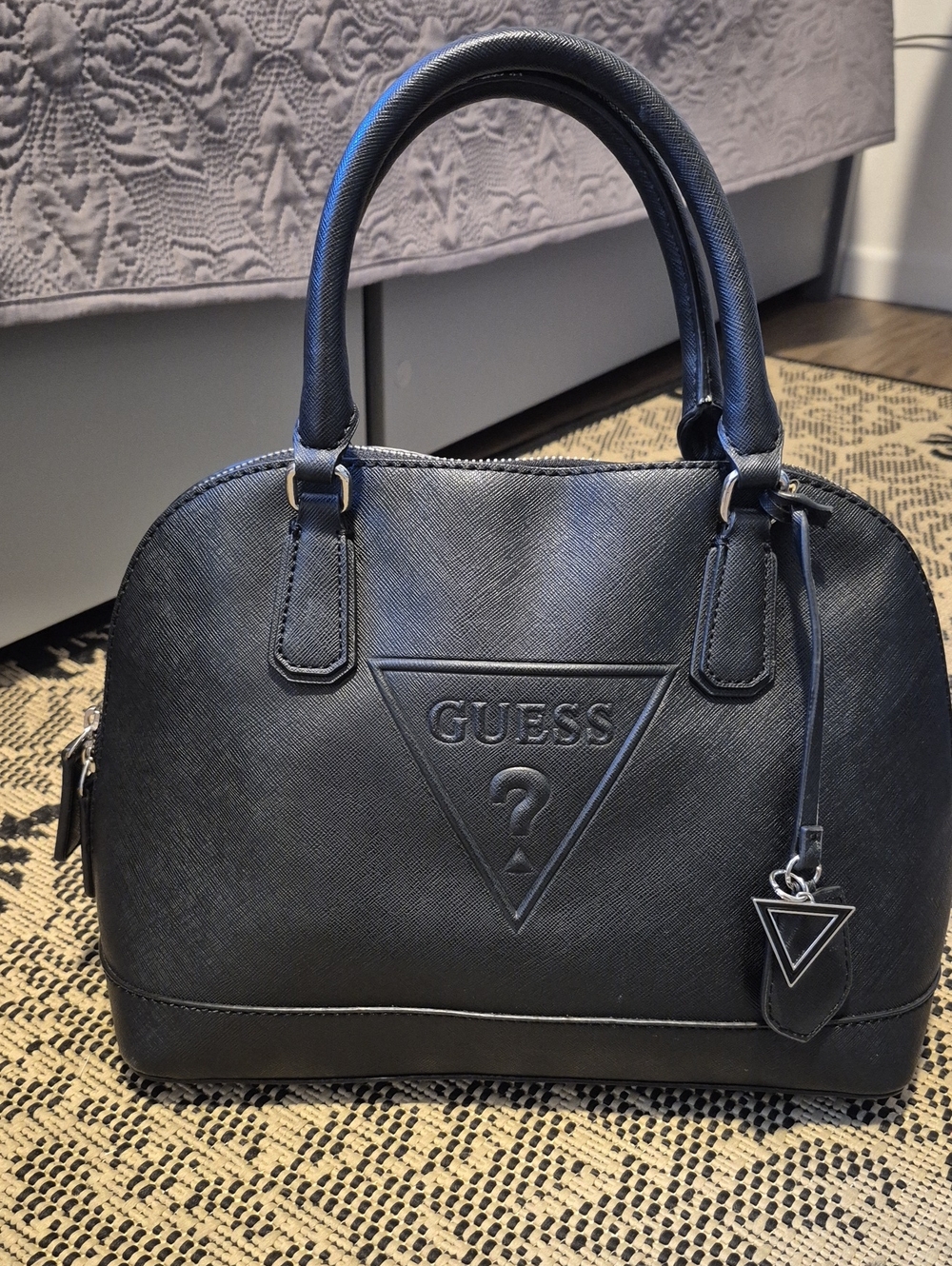 Guess Black Dome Satchel with Triangle Logo Charm